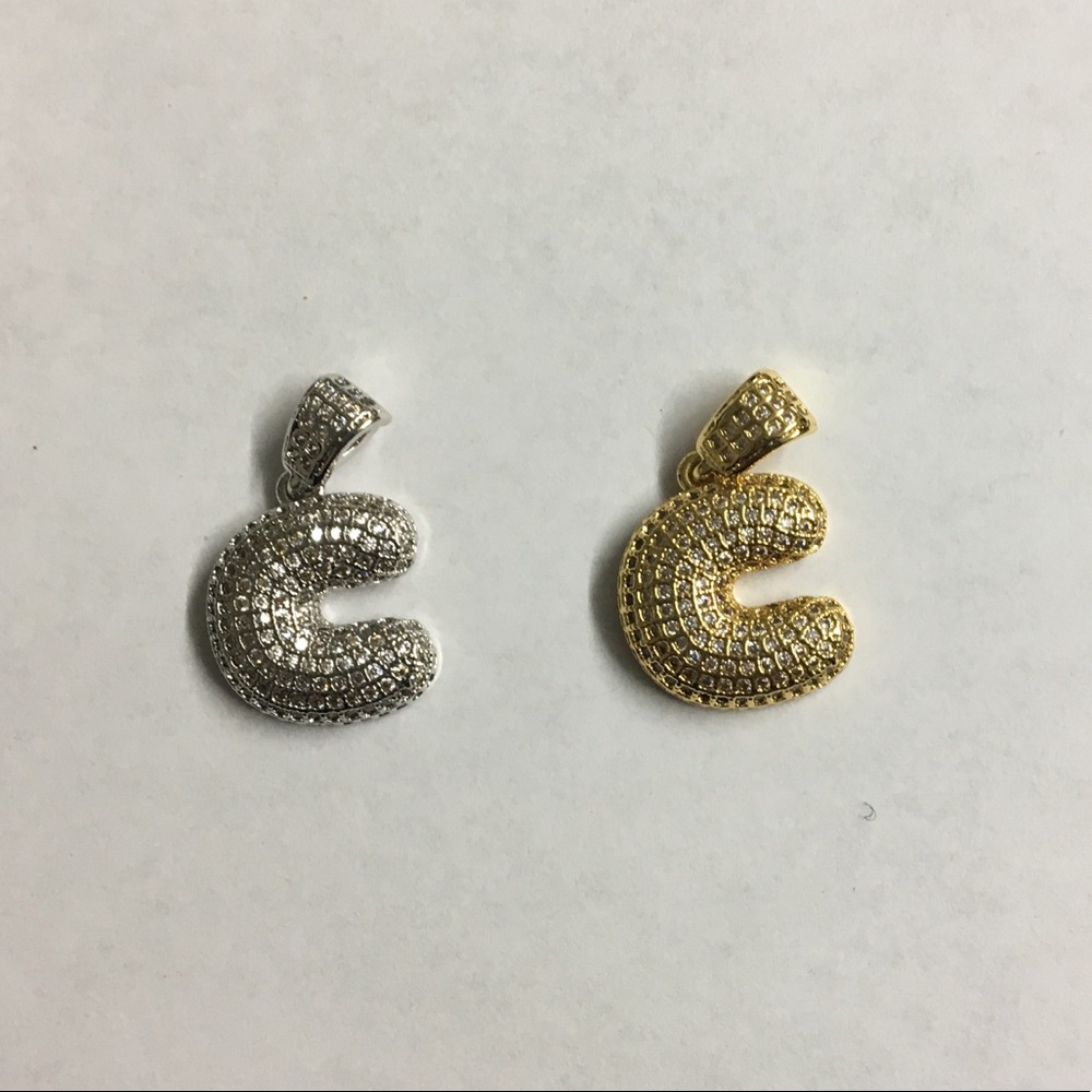 Gold Plated Brass Bubble Letter Initial C w/Chain